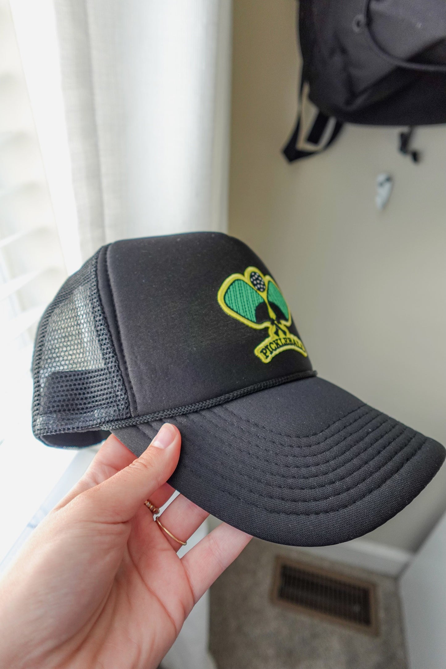 BLACK PICKLEBALL TRUCKER HAT