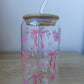 Glass Tumbler - Snowflakes, Ribbons, Hearts (Pink theme)