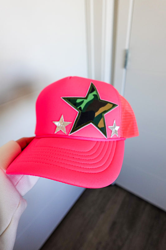 Trucker Hat - Camo & Silver Stars