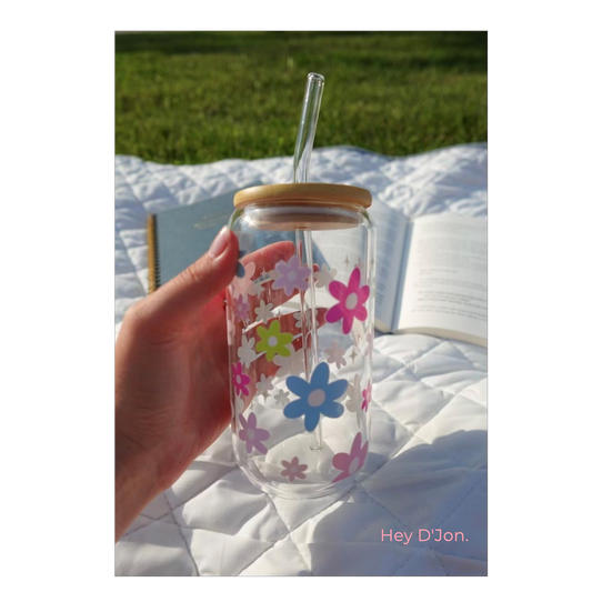 Glass Tumbler - Colorful Flowers