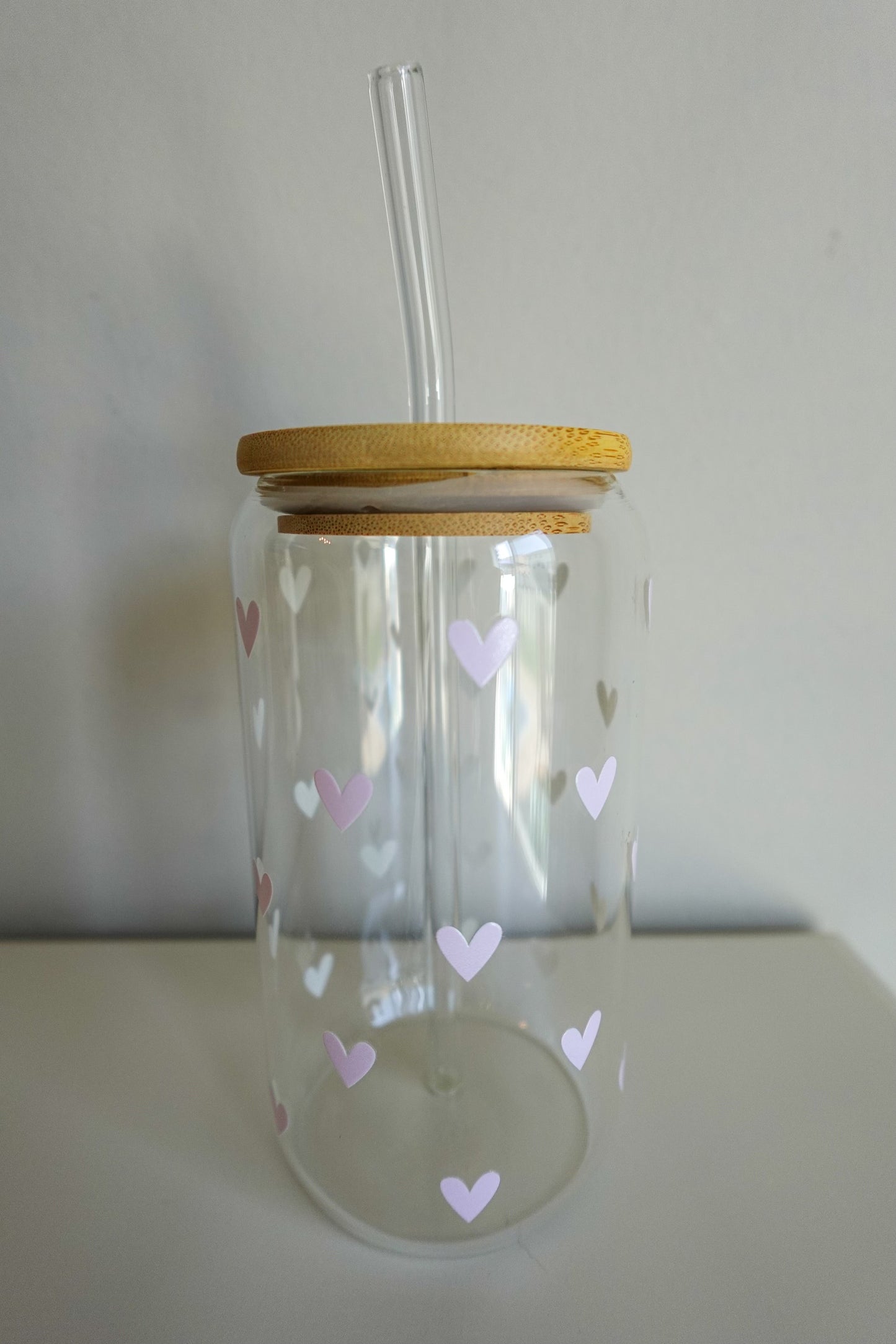 Glass Tumbler - Light Pink Hearts