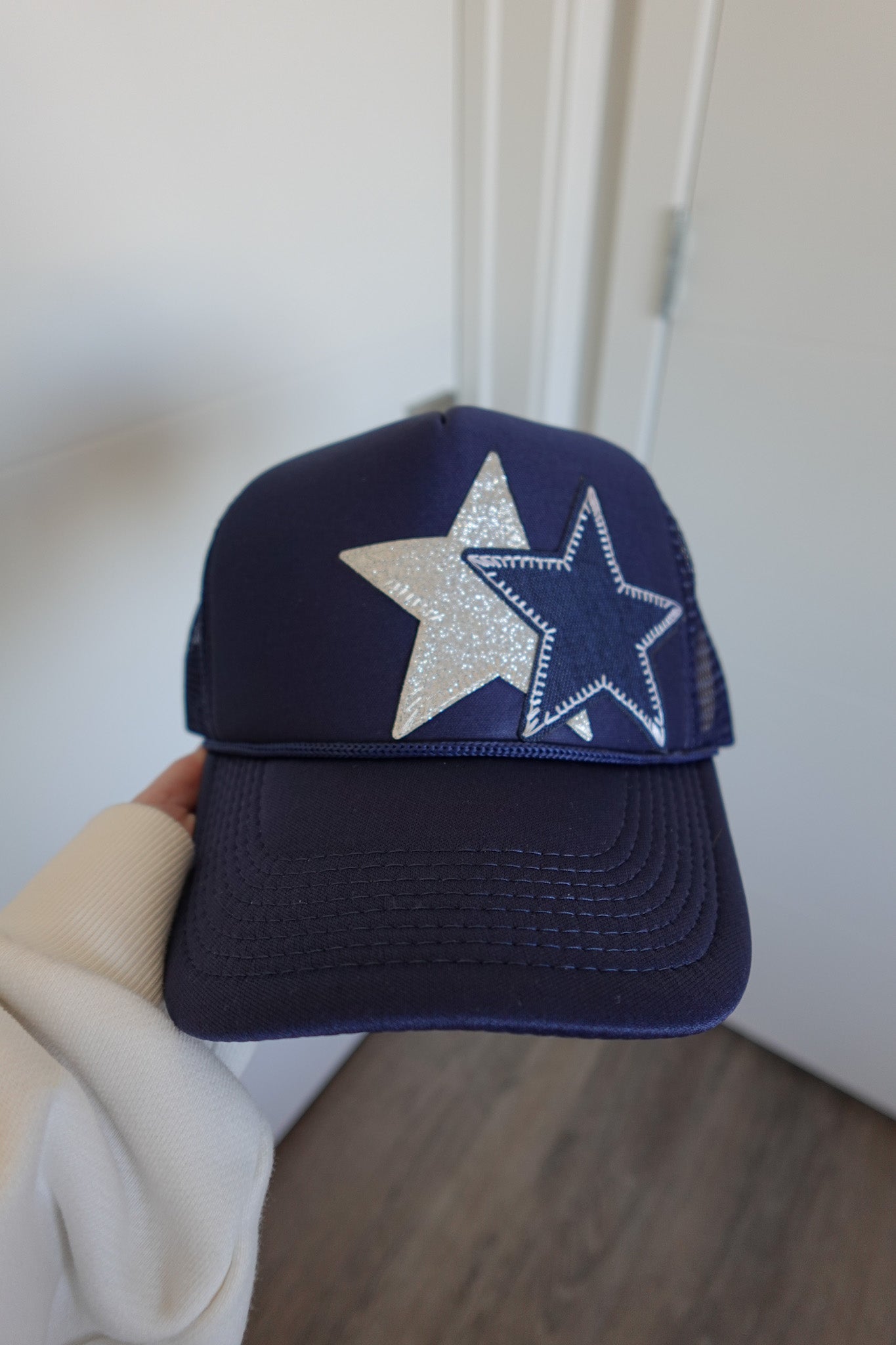 Trucker Hat - Silver & Navy Stars