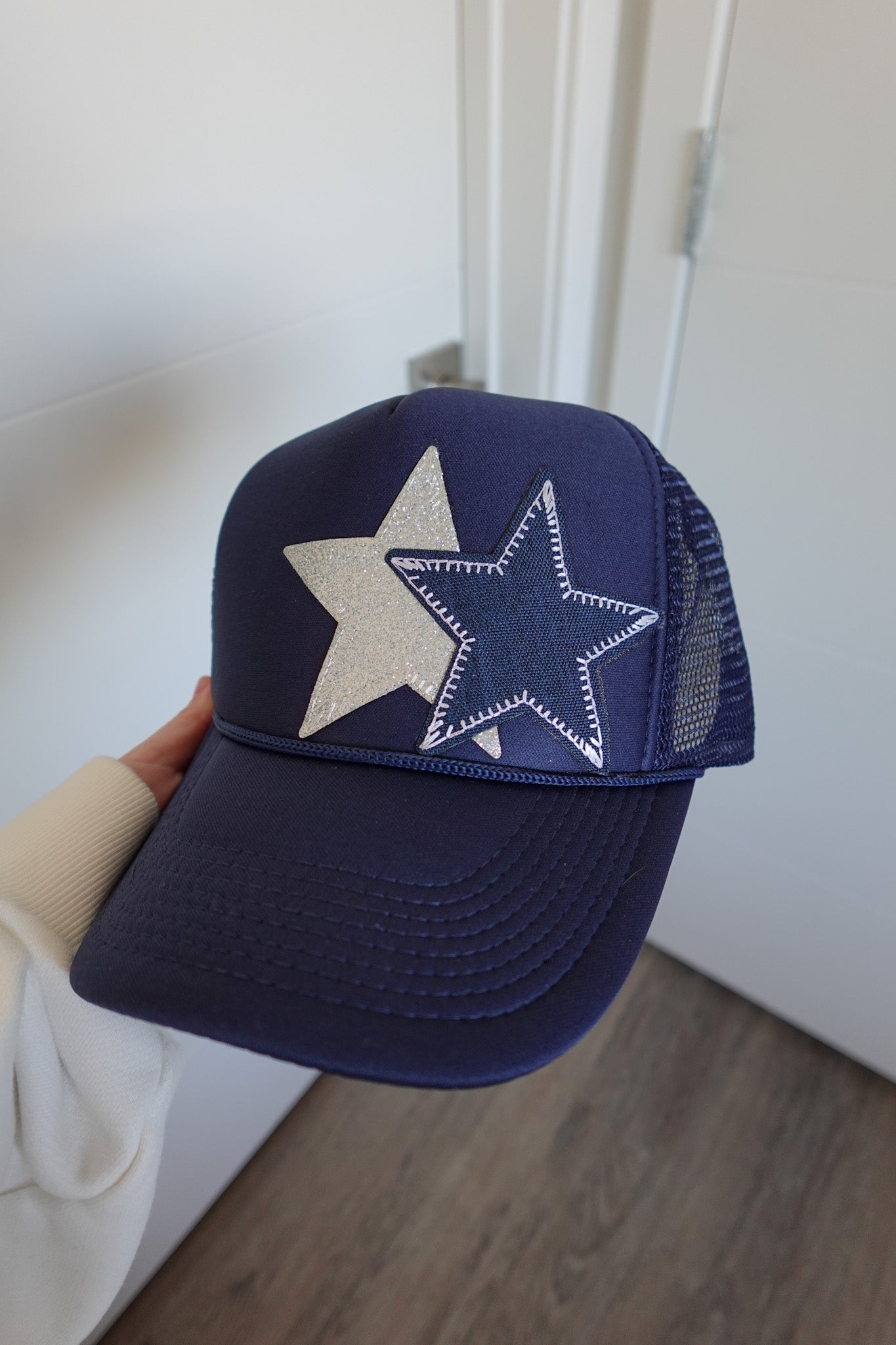 Trucker Hat - Silver & Navy Stars