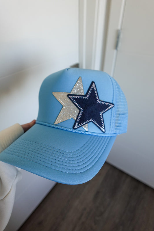 Trucker Hat - Silver & Navy Stars