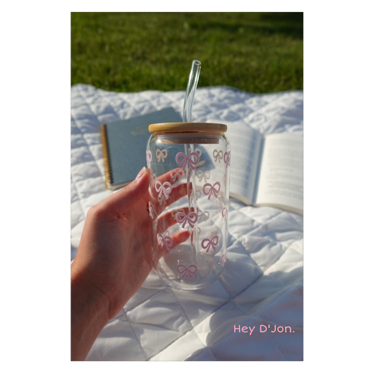 Glass Tumbler - Light Pink Ribbons